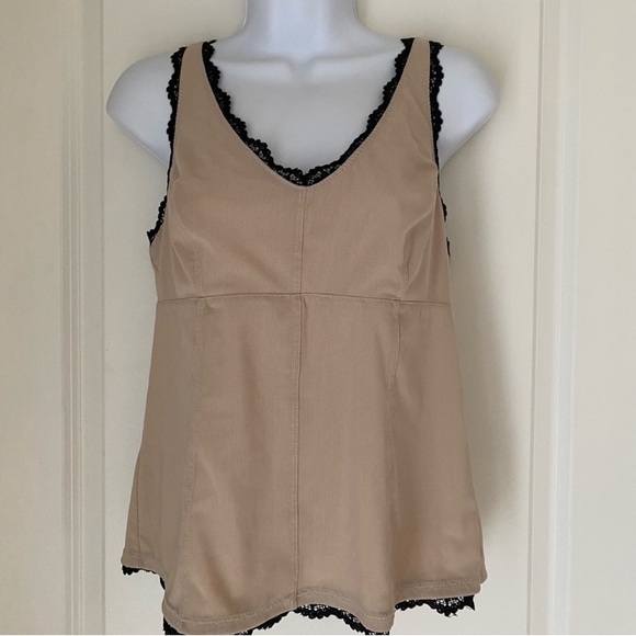 Y2K Express tank top lace trim nude/black Sz L Mesh fabric Fairy Charm Vintage - Picture 1 of 10
